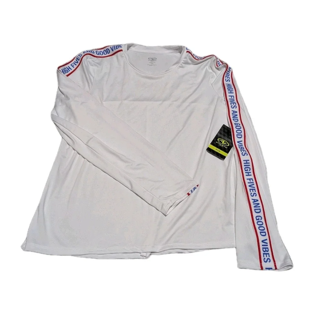 YOUTH GIRLS ATHLETIC WORKS WHITE  XL 14 T-SHIRT w/‎ HIGH FIVES / GOOD VIBES NWT